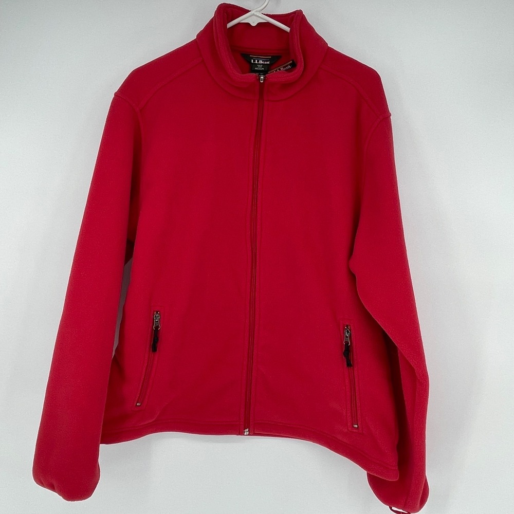 LL Bean Mens Fleece Jacket Red Full Zip Mock Neck 0WV85 Medium Regular